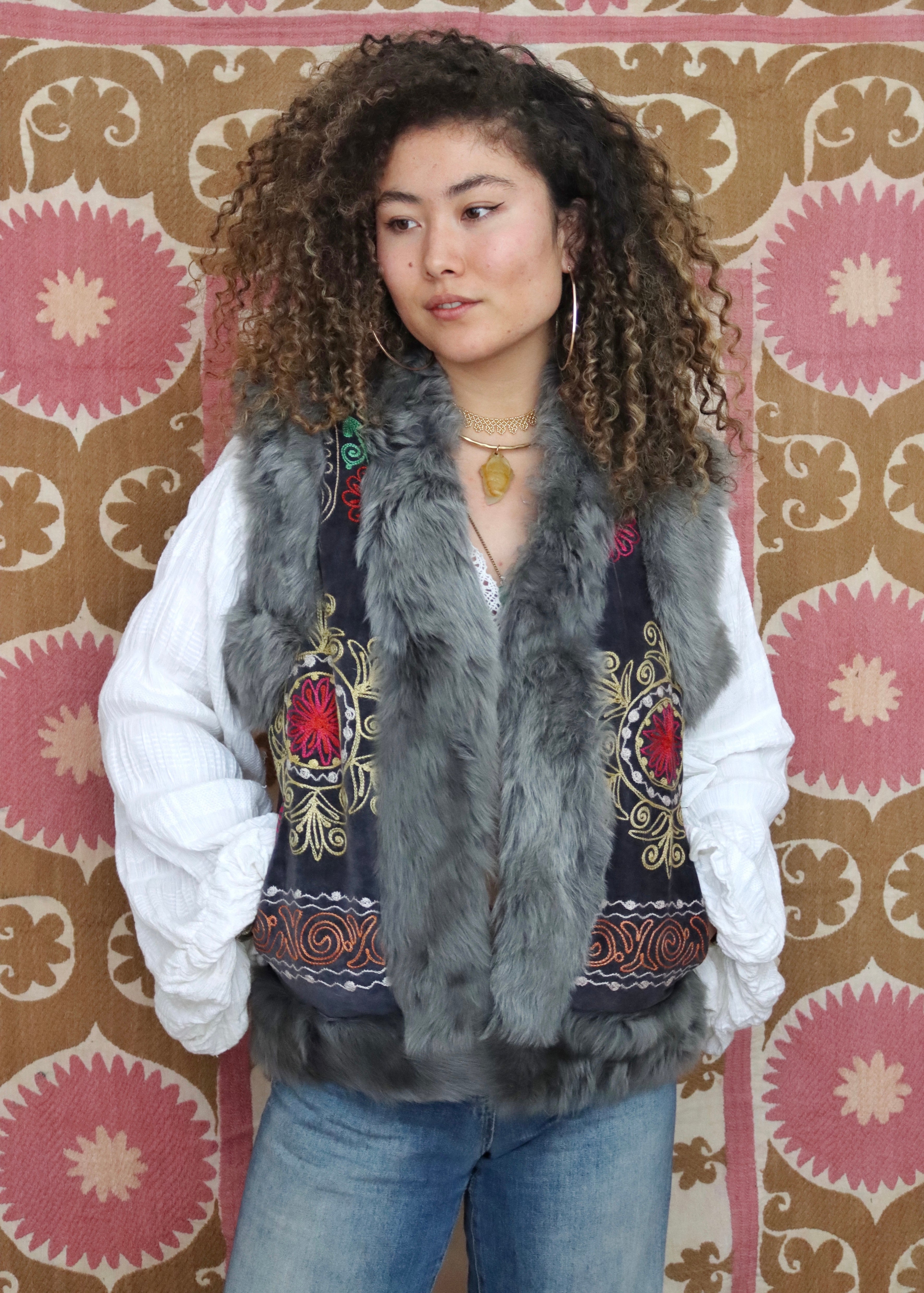 short length uzbek suzani coat