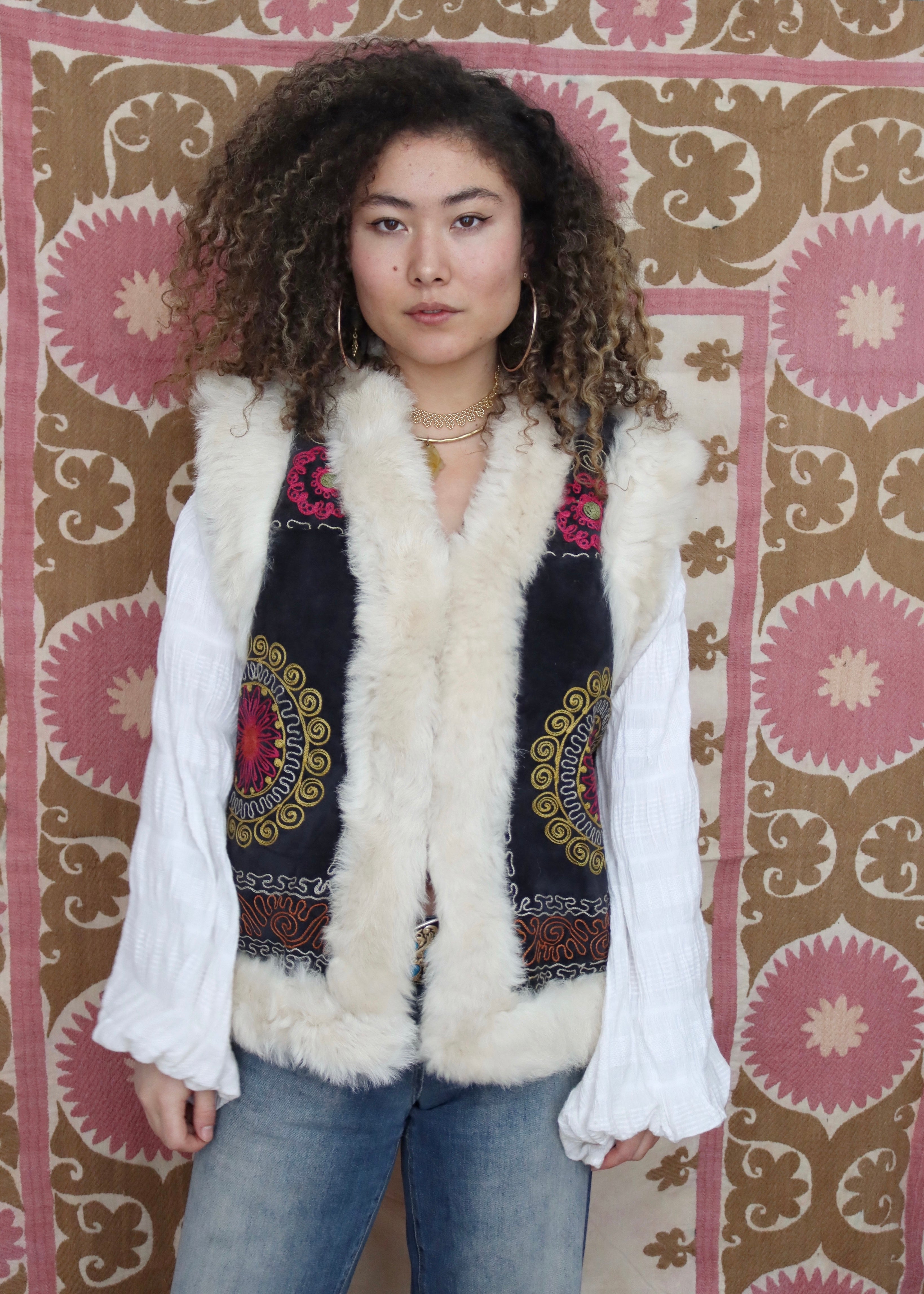 hippie chic vintage fur trim vest