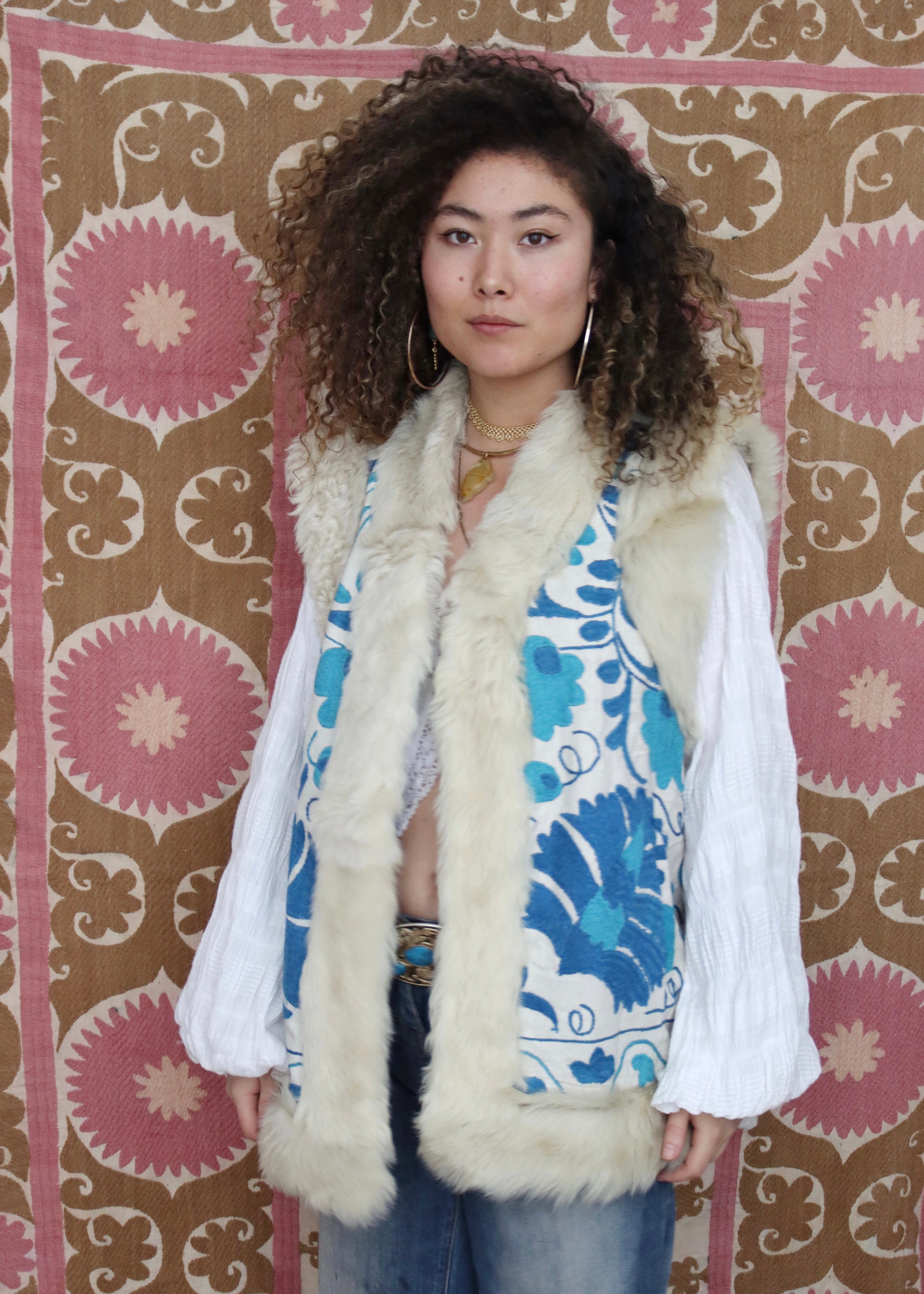 hippie fur trim afghan vest