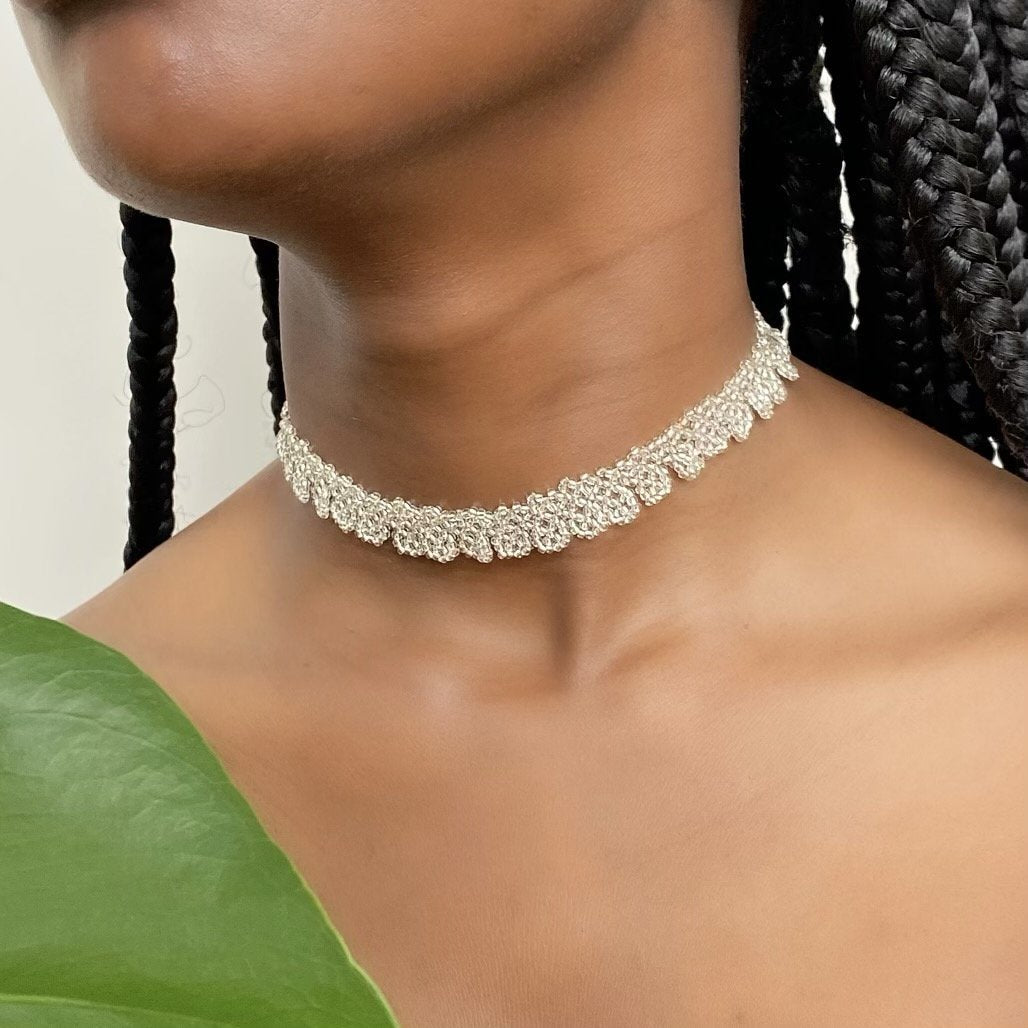 FLOWER CHOKER #15 | SILVER